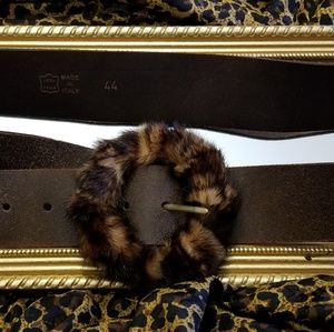 VERA PELLE Leather and mink belt